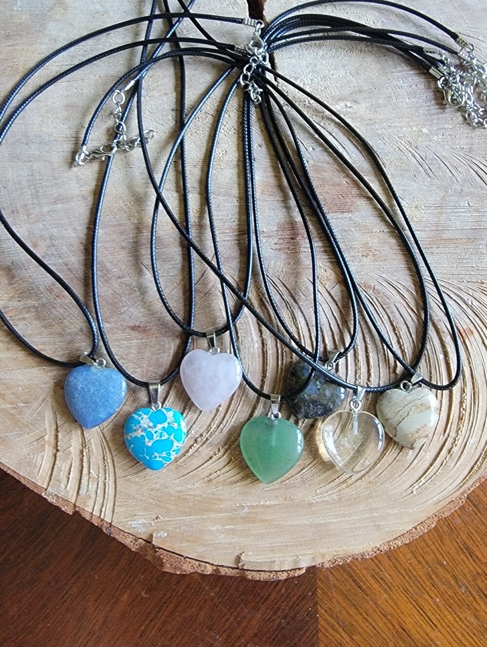Handcrafted Set Of 7 Natural Stone Heart Pendant Necklace